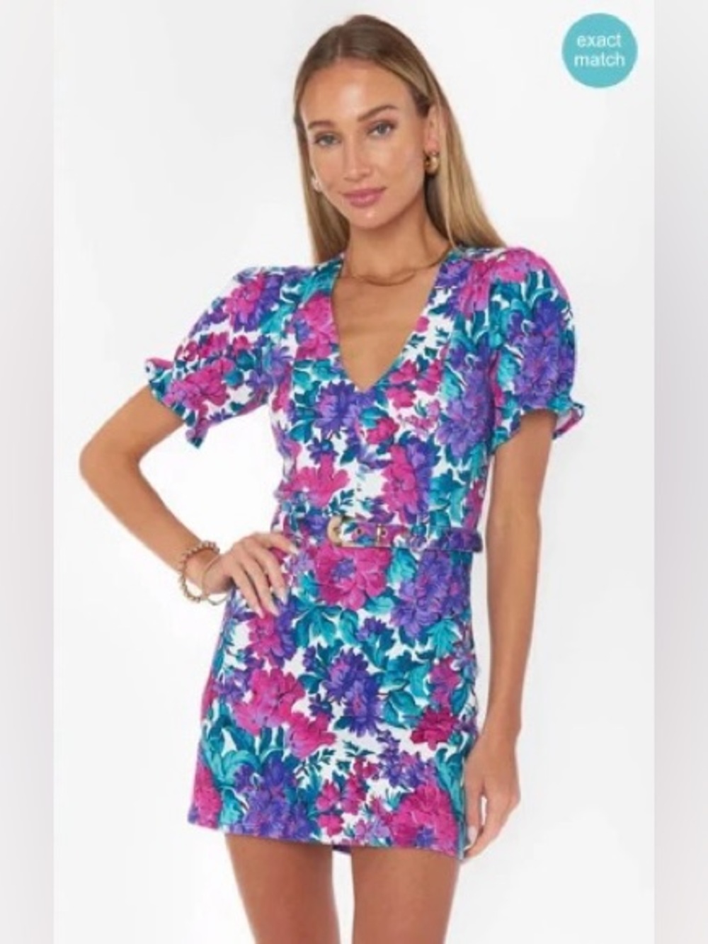 NWT Show Me Your Mumu SMYM Zoey Belted Dress in Magenta Blooms Denim $174